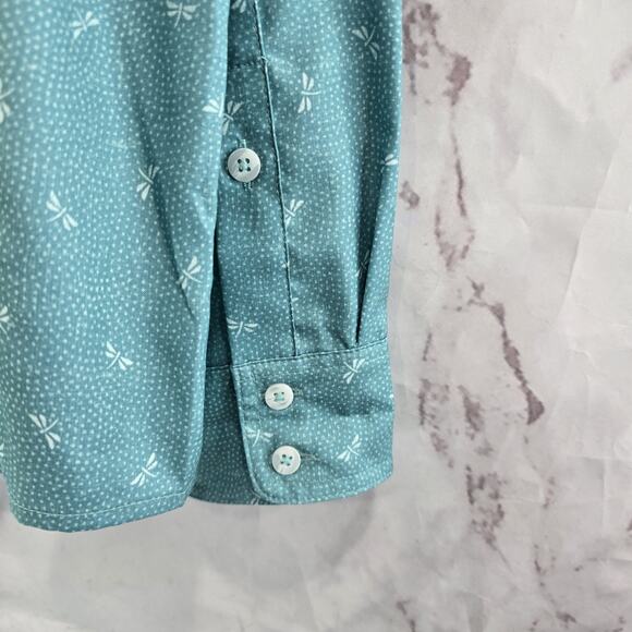 Simms Shirt Women XL Blue Button Up Long Sleeve Dragonfly - Picture 9 of 12